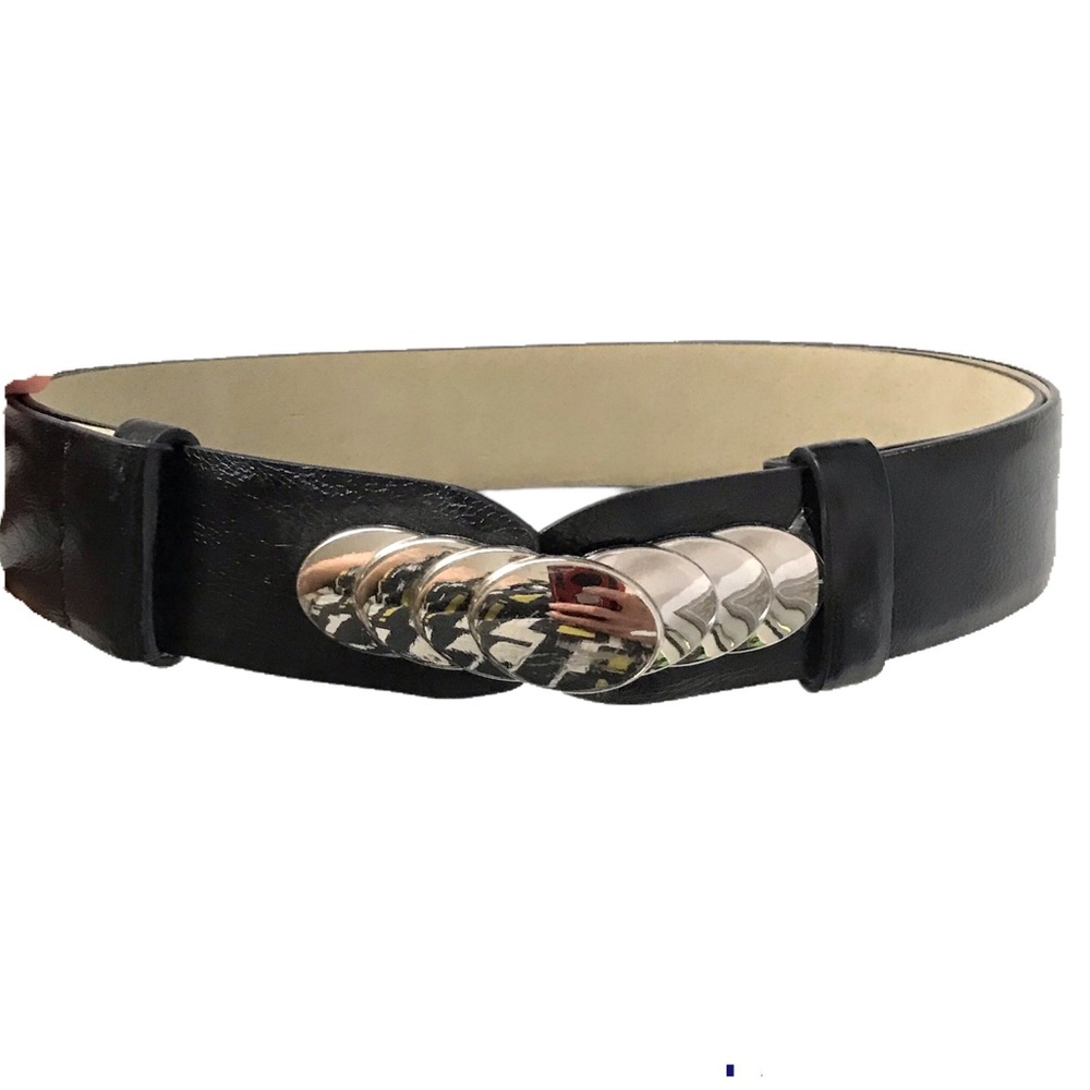 Adjustable Belt Black with Silver Ovals for Buckle 23.5-41”